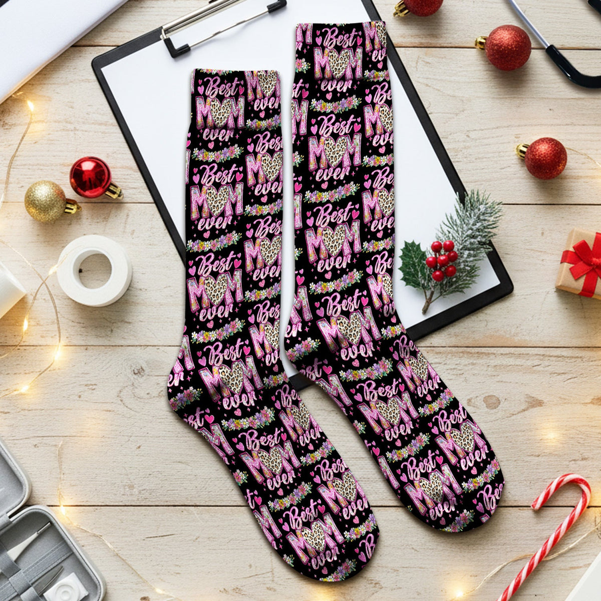 Best Mom Ever Leopard Heart Nurse Socks