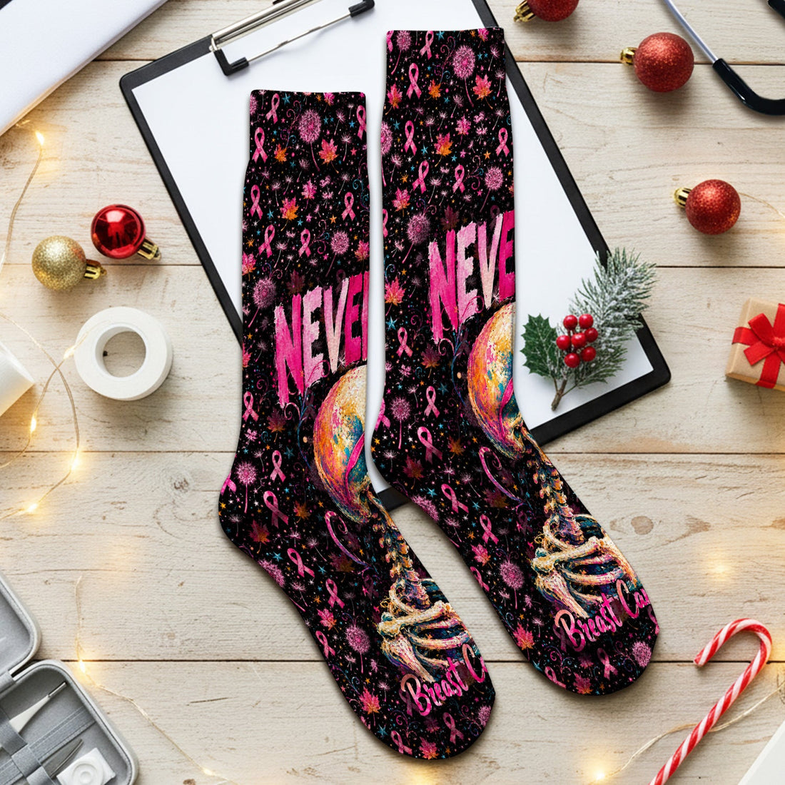 Breast Cancer Awareness Skeleton Nurse Socks