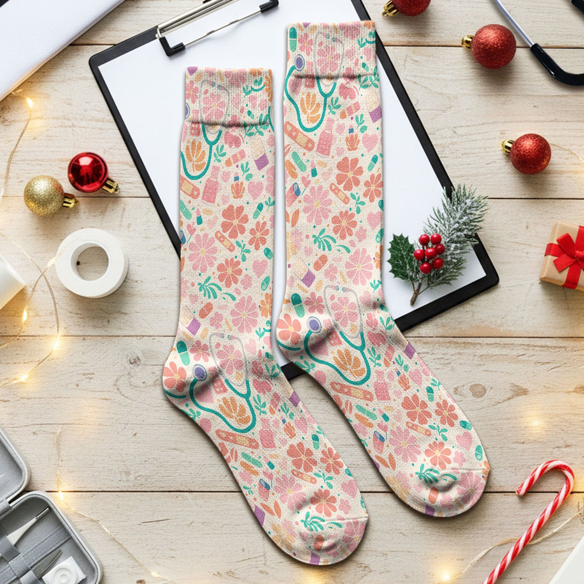 Medical Floral Nurse Socks
