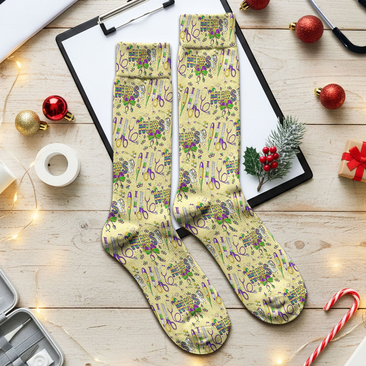 Mardi Gras Holiday Nurse Socks