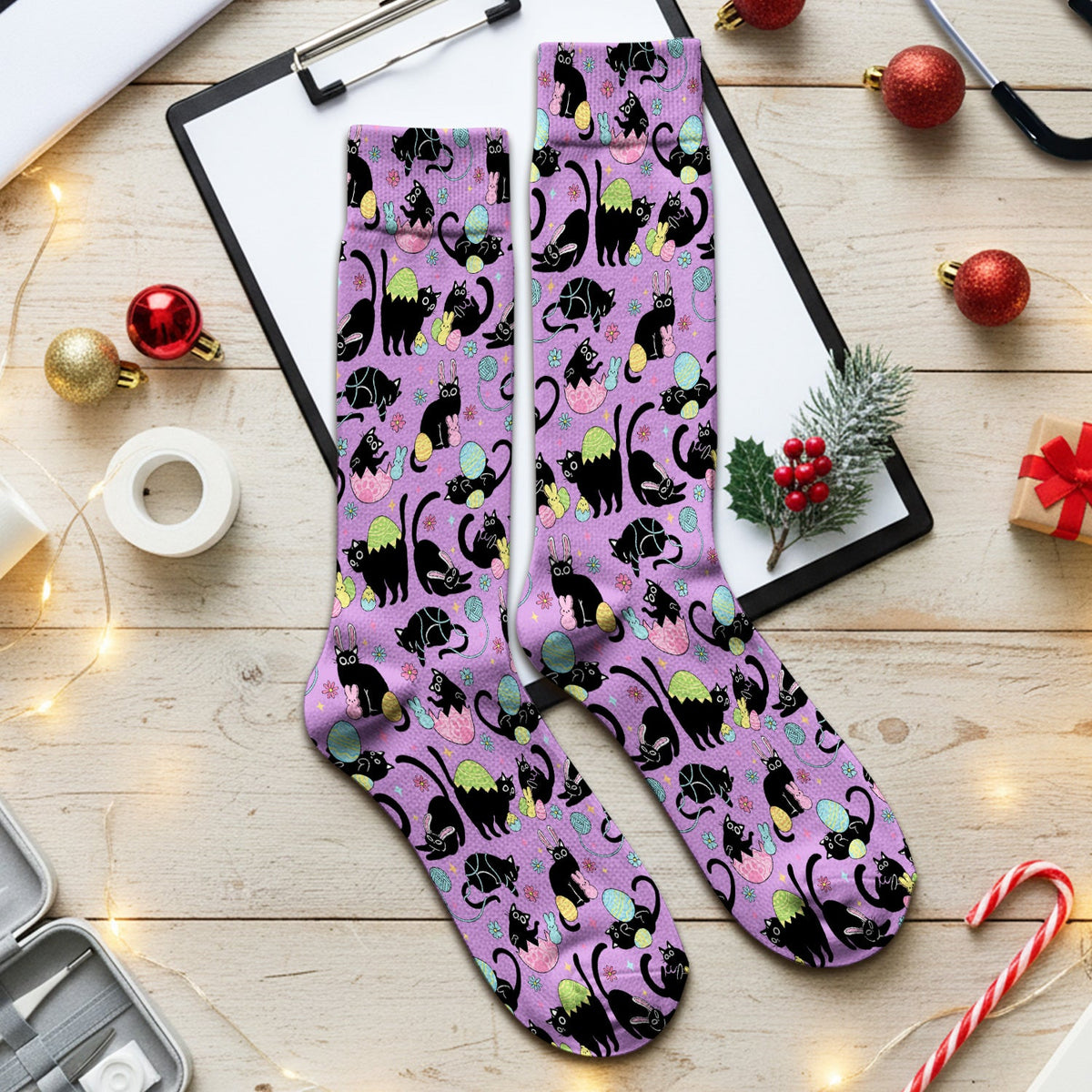 Black Cat Egg Nurse Socks - Easter Gift