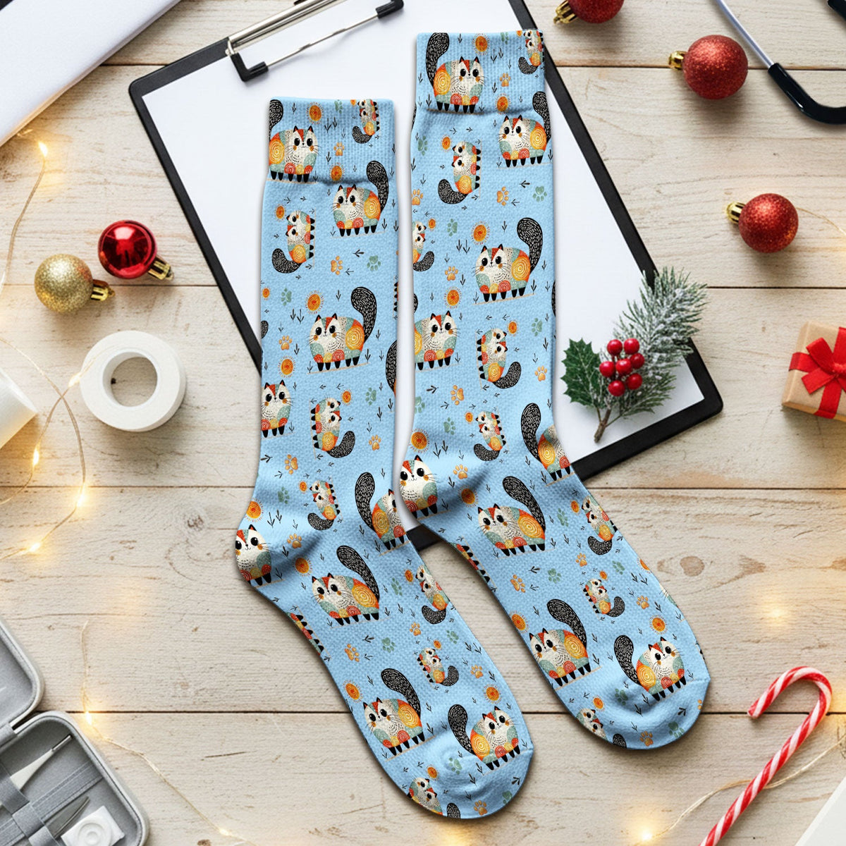 Playful Cat Illustration Medical Socks, Socks for Nurse Doctor