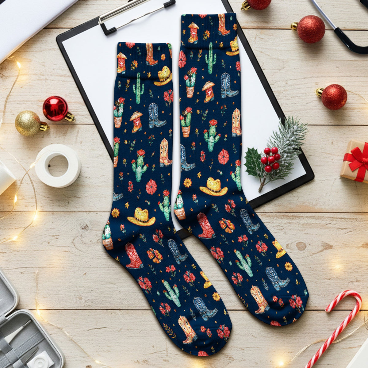 Whimsical Western Cactus Boots Nurse Socks