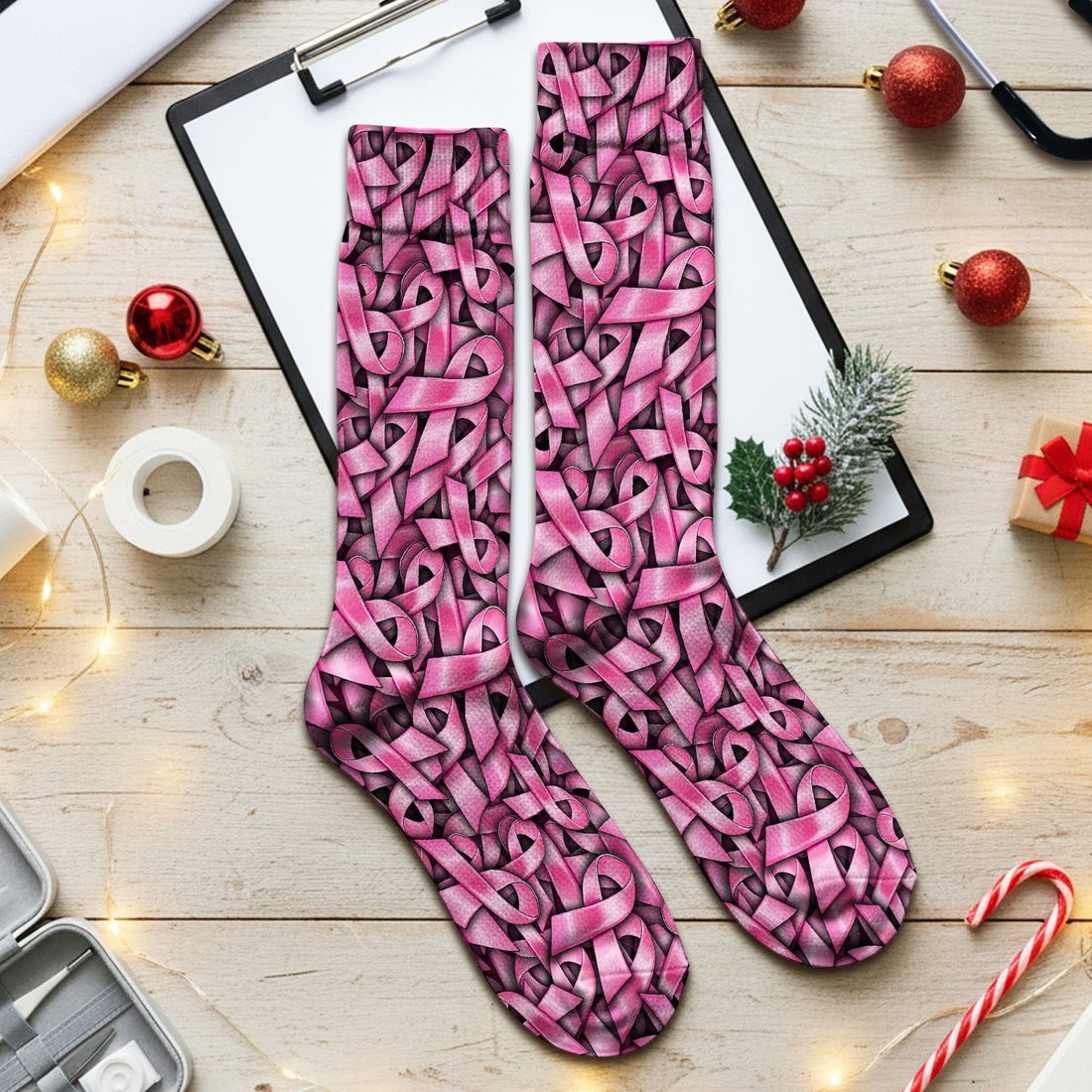 Breast Cancer Ribbon Oncology Nurse Socks
