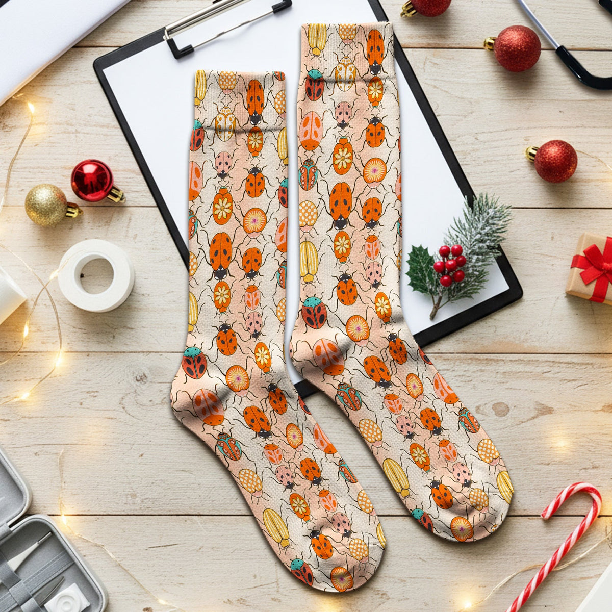 Ladybug Beetle Floral Nurse Socks