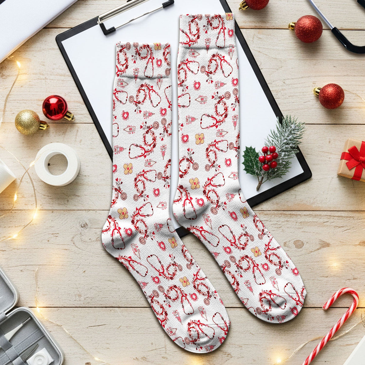 Heart Stethoscope Nurse Socks