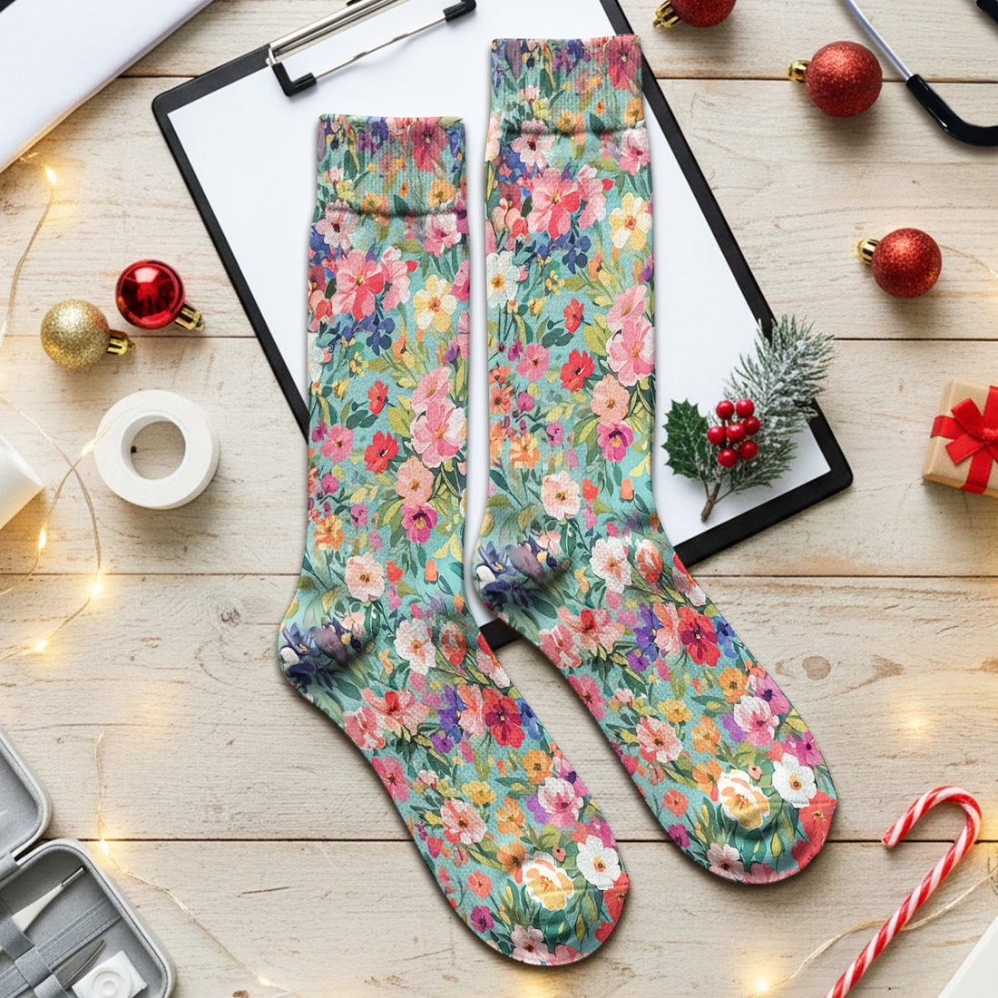 Colorful Wildflower Garden Bloom Nurse Socks