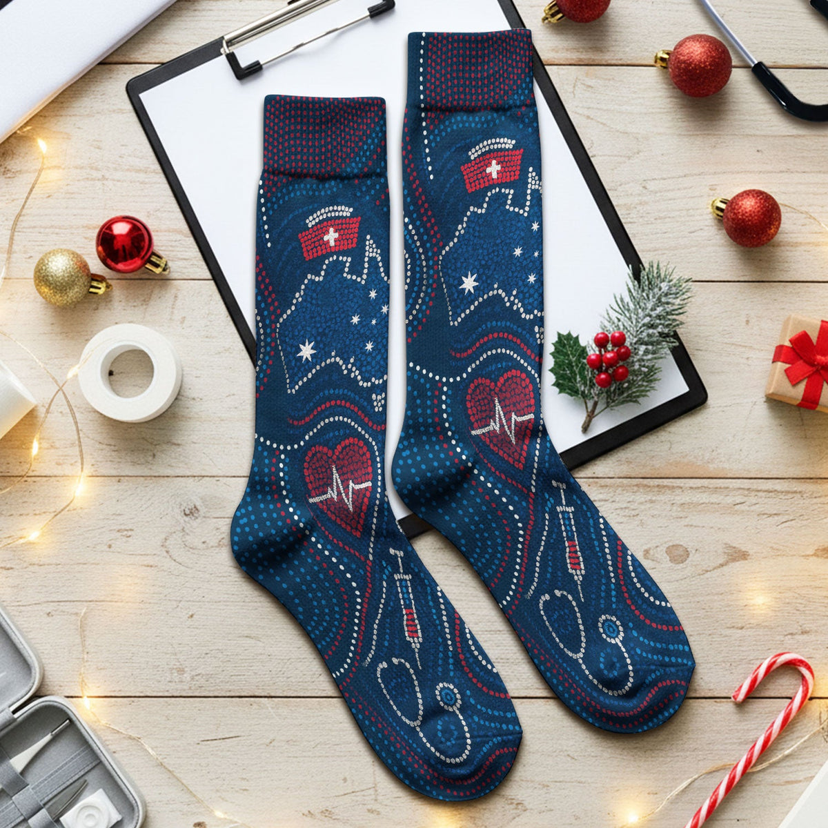 Aboriginal Dot Art Kangaroo Koala Nurse Socks