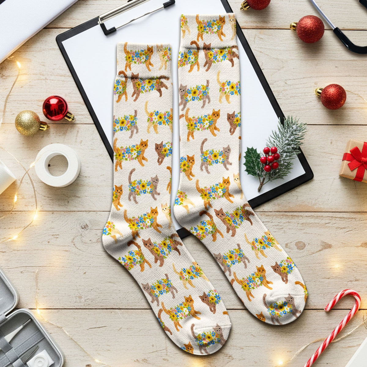 Flower Filled Cat Nurse Socks