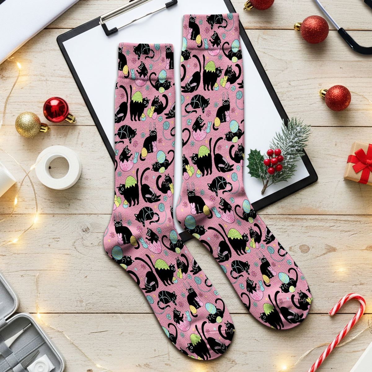Black Cat Egg Nurse Socks - Easter Gift