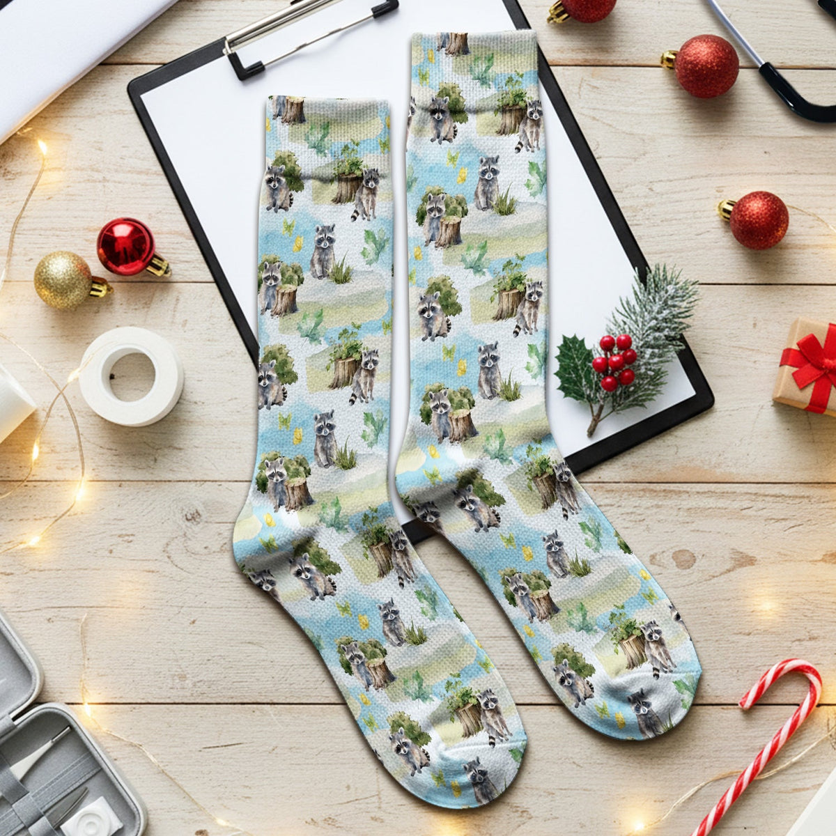 Raccoon Woodland Print Nurse Socks