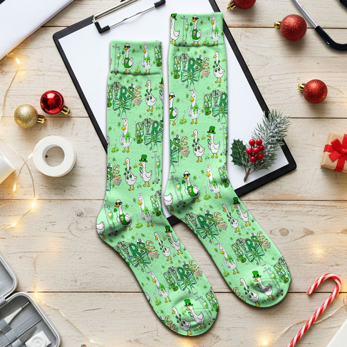 Shamrock Goose Nurse Socks - St Patricks Day Gift