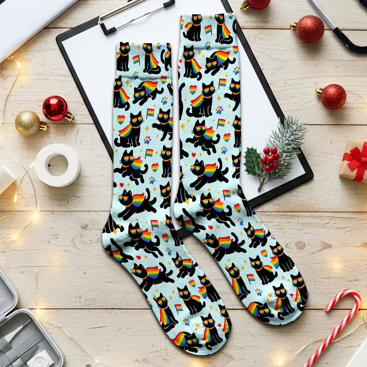 Rainbow Black Cat Pride Nurse Socks