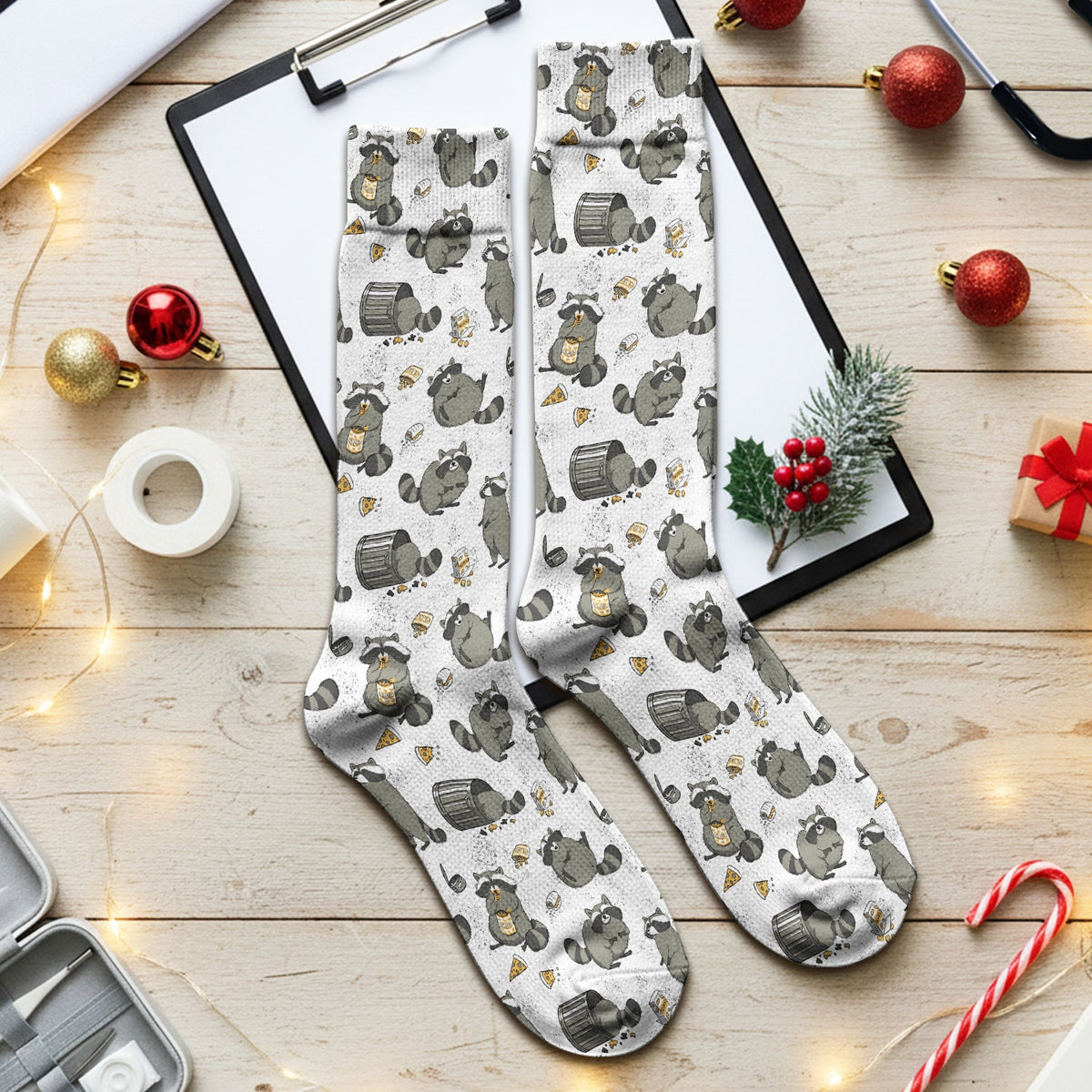 Raccoon Snack Trash Can Nurse Socks