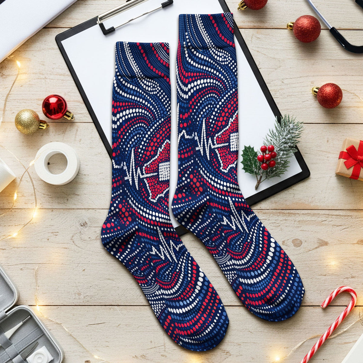 Dot Art Cross Heartbeat Nurse Socks