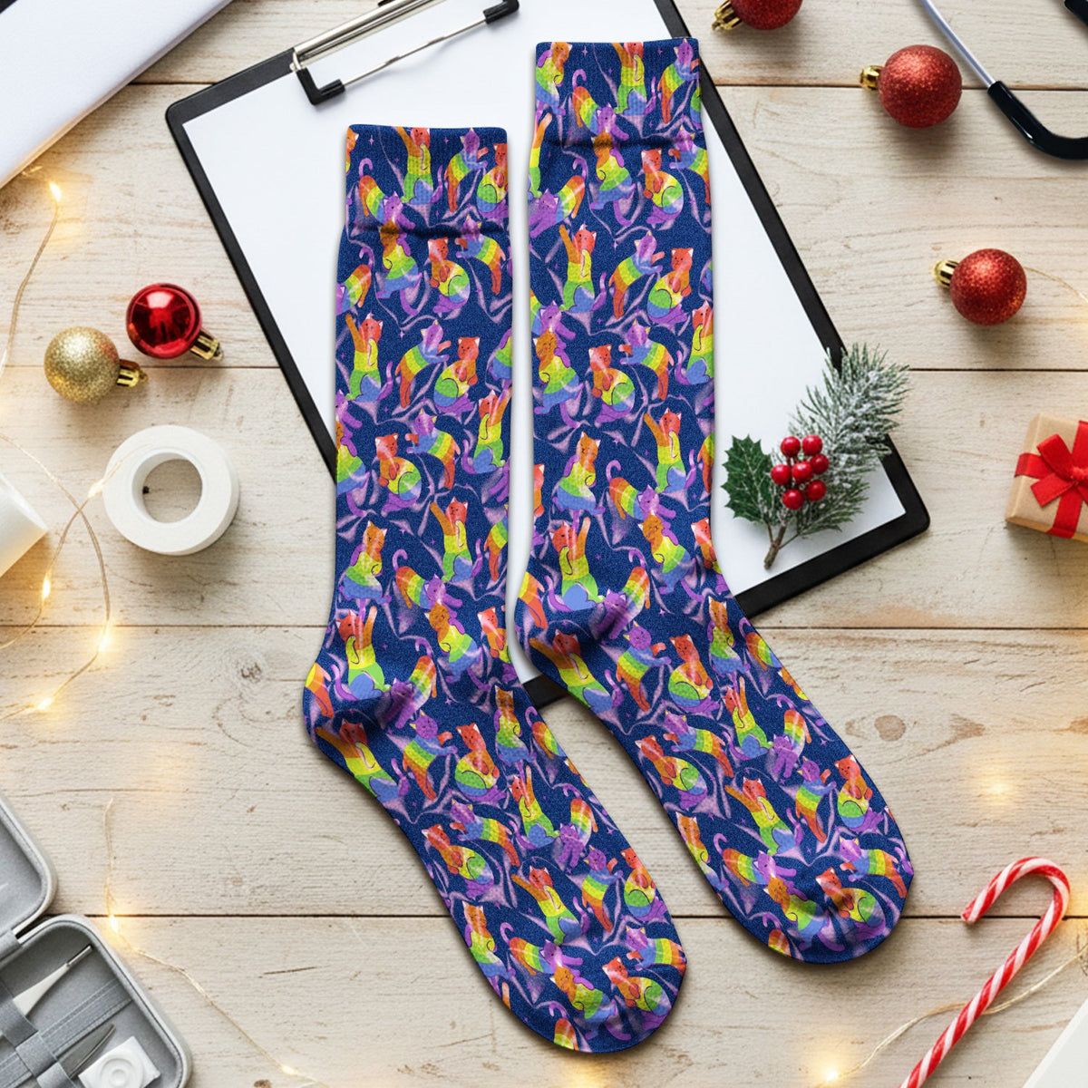 Rainbow Pride Cat Nurse Socks