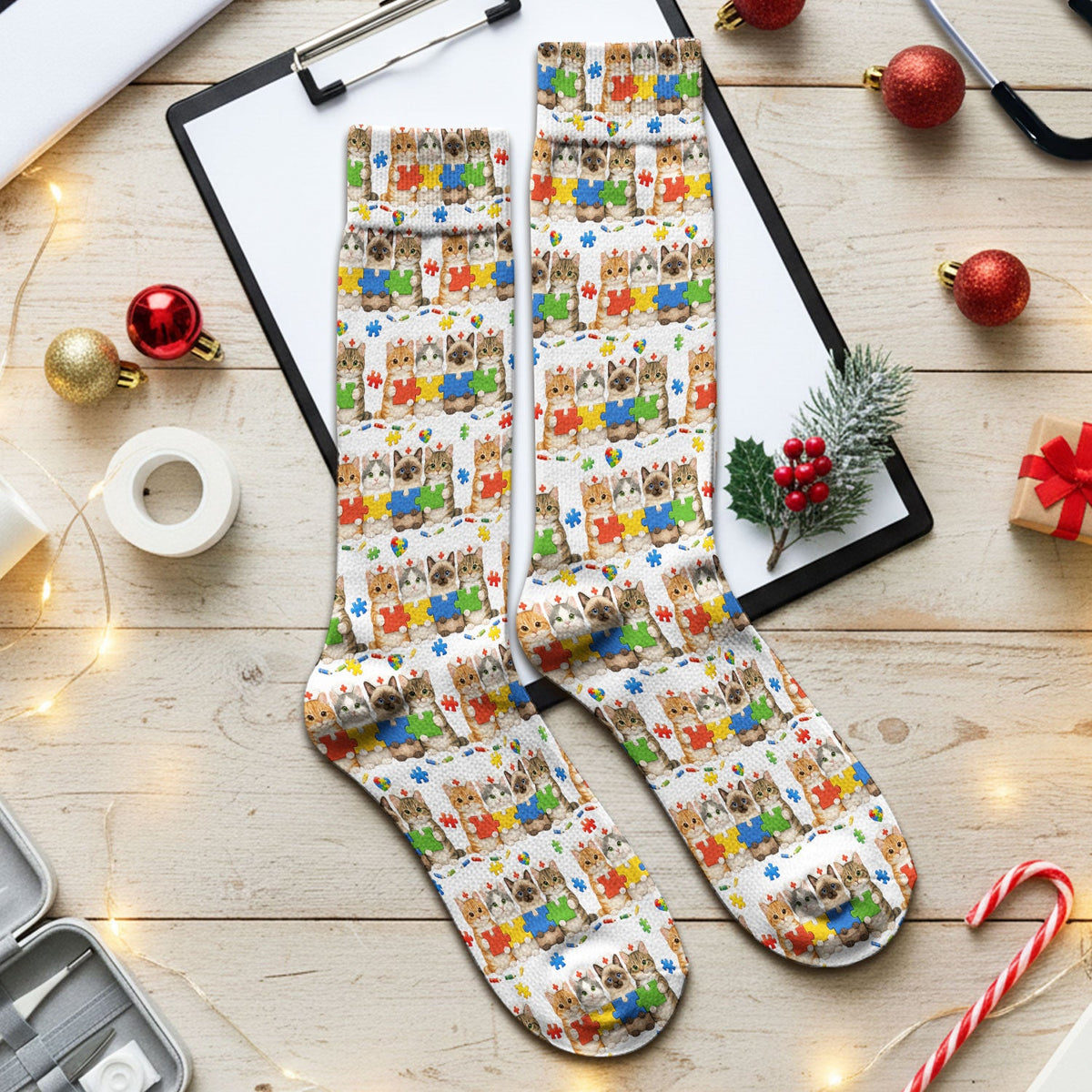 Autism Awareness Cat Nurse Socks