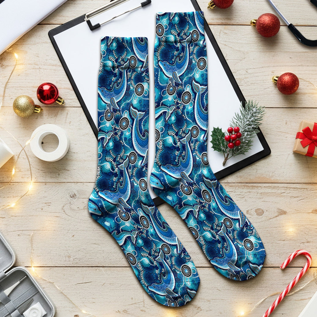 Ocean Dolphin Aboriginal Dot Nurse Socks