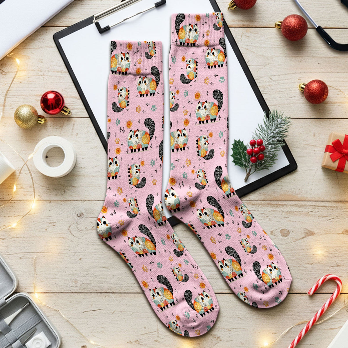Playful Cat Illustration Medical Socks, Socks for Nurse Doctor