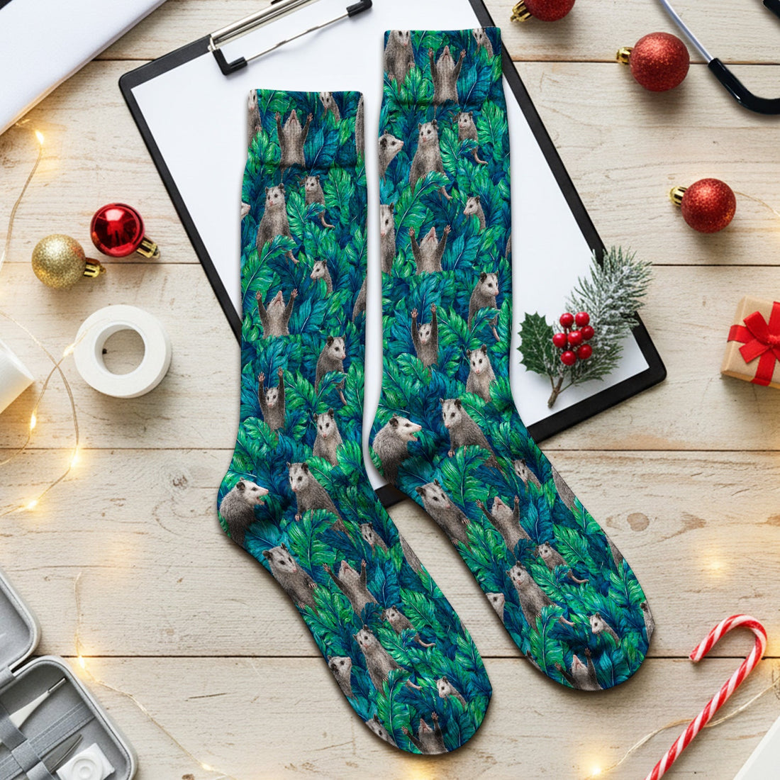 Tropical Opossum Jungle Leaves Nurse Socks