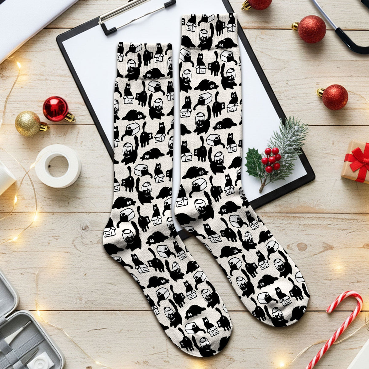 Dark Playful Cat Nurse Socks