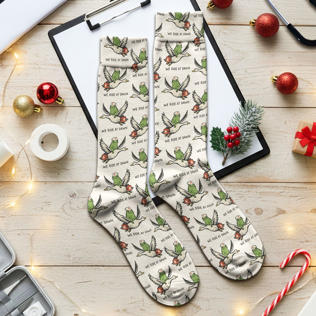Frog Riding Goose Nurse Socks