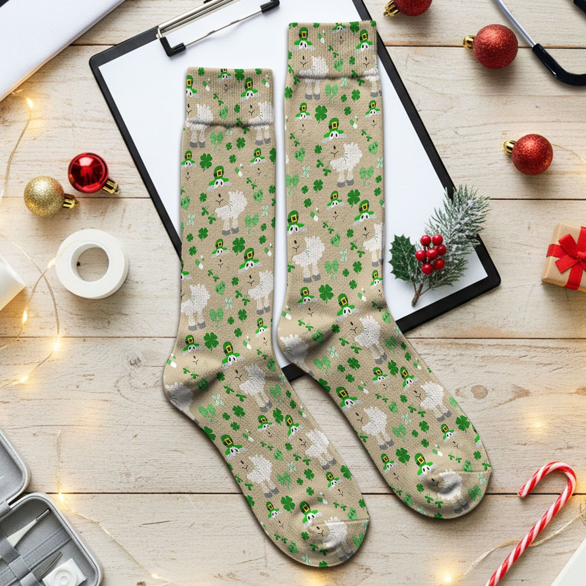 Sheep Shamrock Nurse Socks - St Patricks Day Gift
