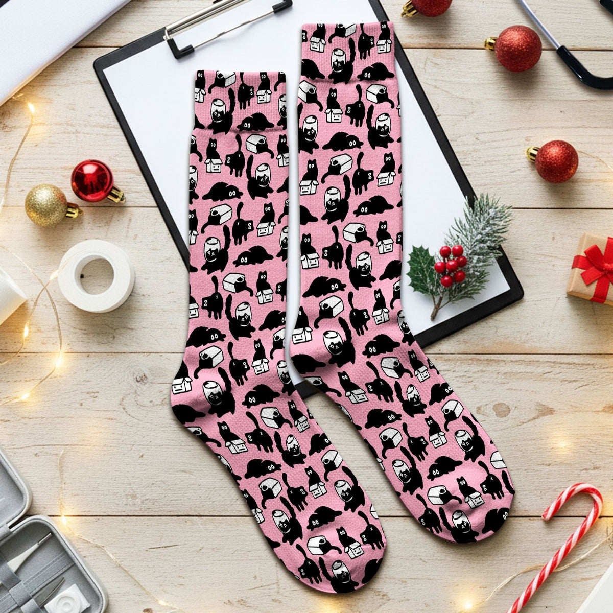 Dark Playful Cat Nurse Socks
