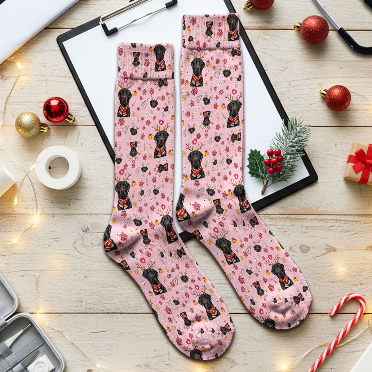 Black Lab Reindeer Christmas Nurse Socks - Gift For Dog Lover