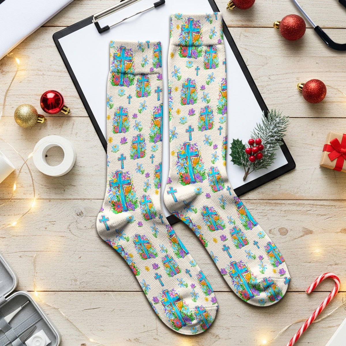 Christian Floral Cross Spring Nurse Socks