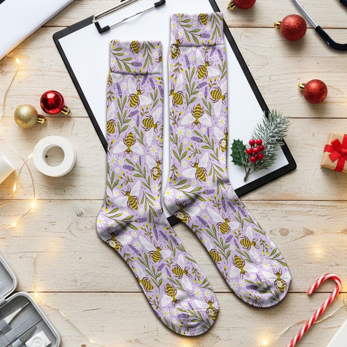 Lavender Bee Floral Nurse Socks