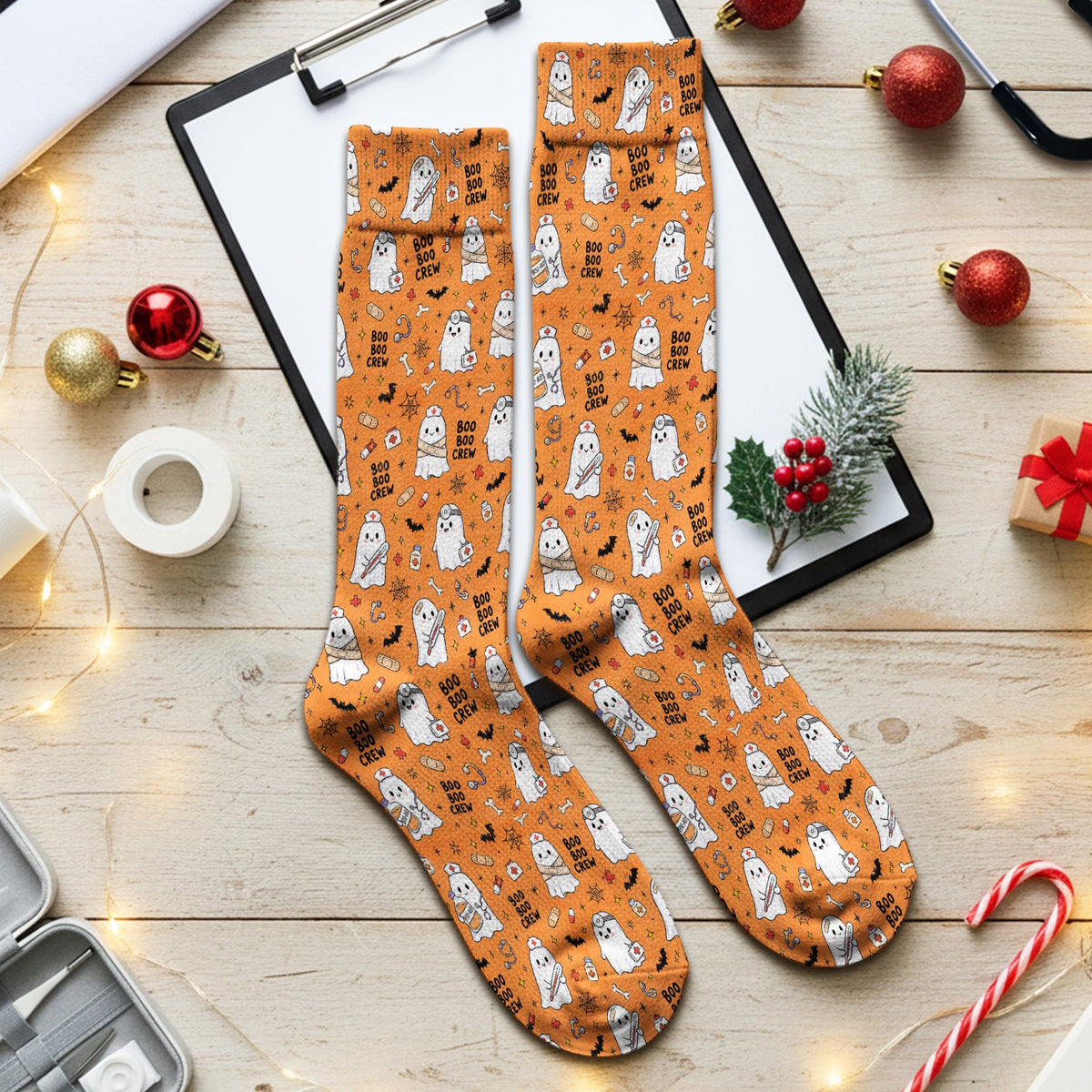 Halloween Boo Boo Crew Ghost Nurse Socks