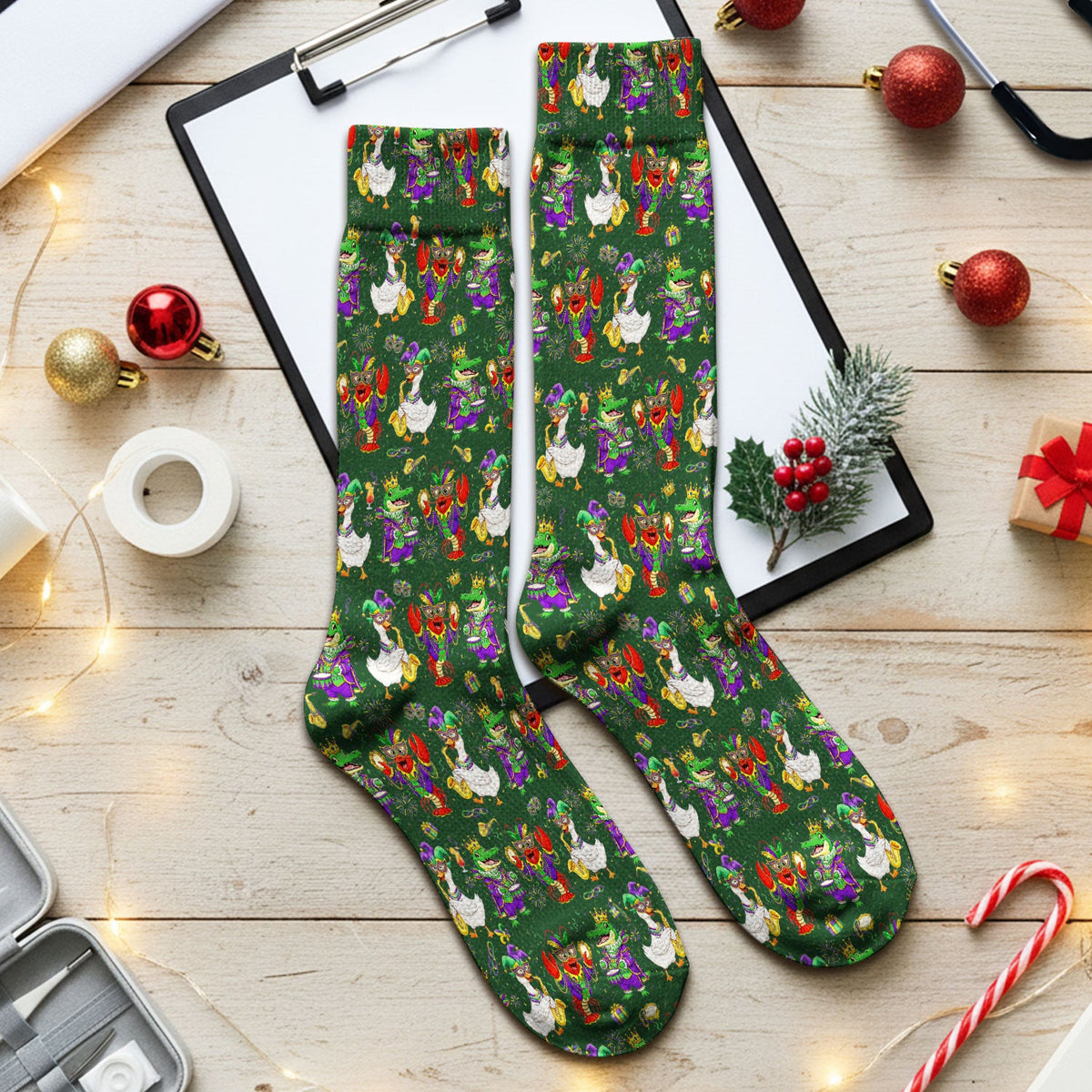 Crawfish Duck Mardi Gras Nurse Socks
