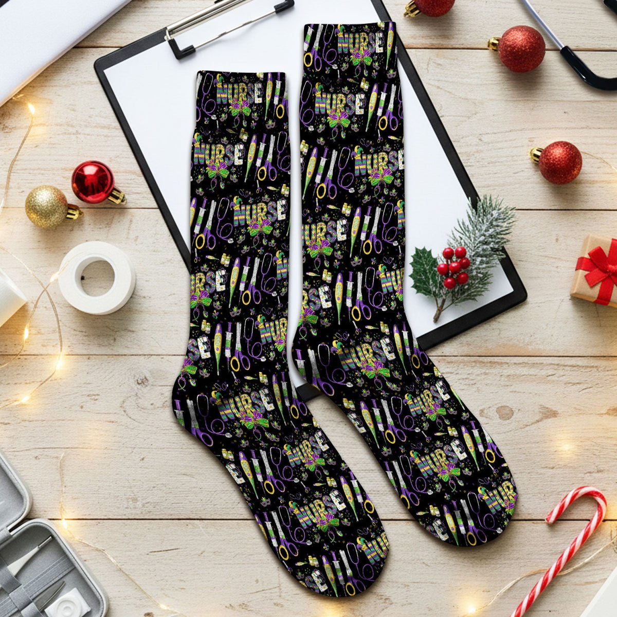 Mardi Gras Holiday Nurse Socks