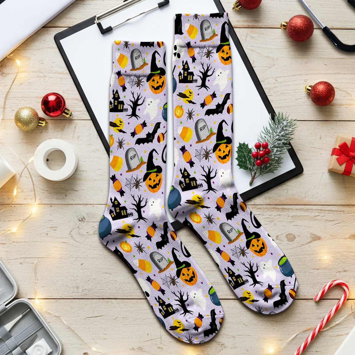 Ghost Pumpkin Witch Nurse Socks - Halloween Gift