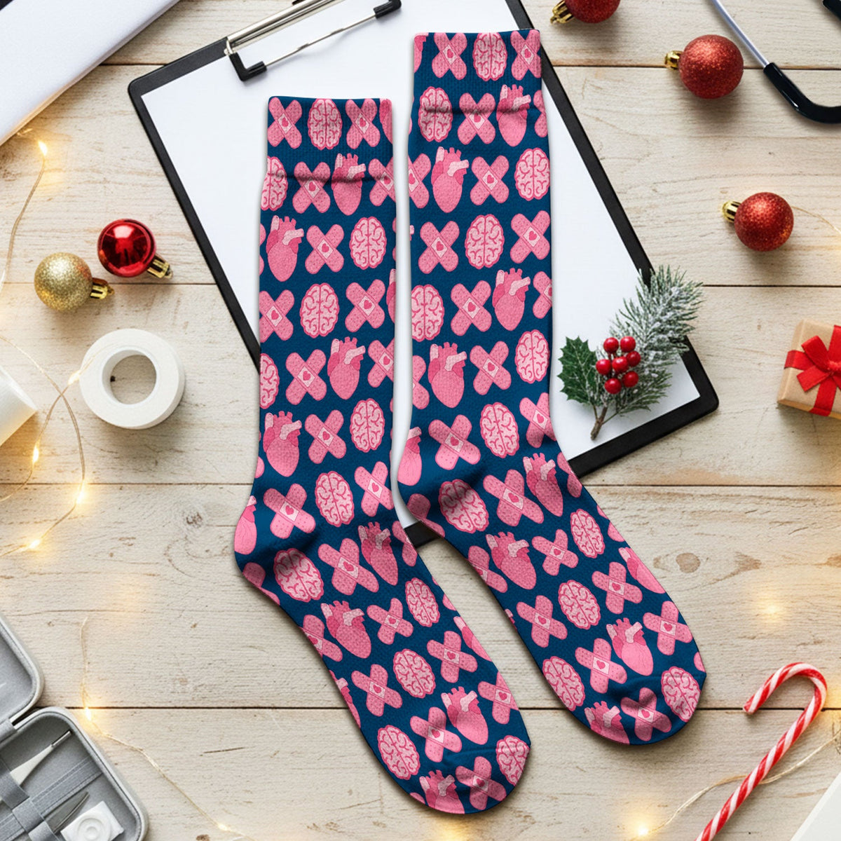 Heart Brain Medical Icon Nurse Socks