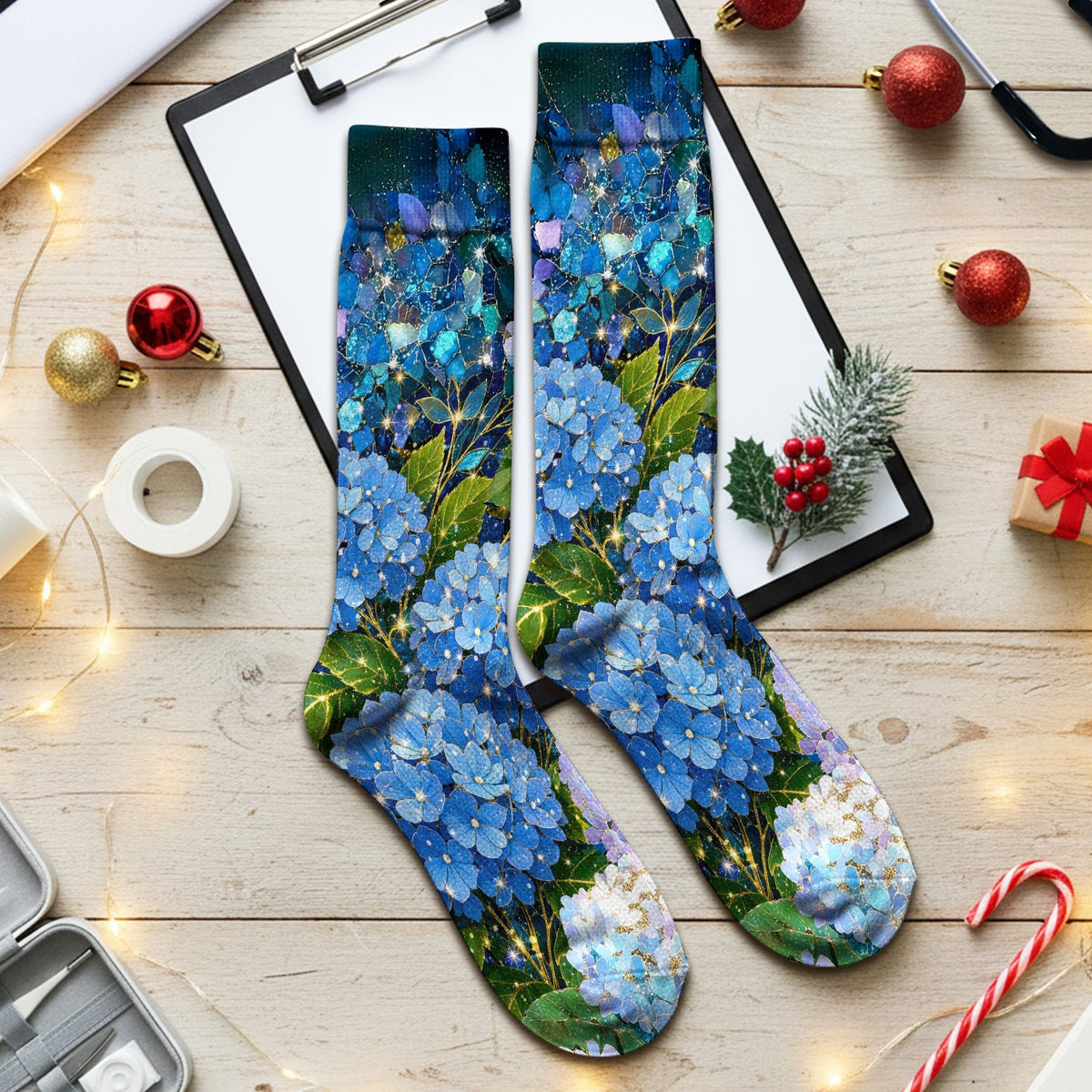 Blue Hydrangea Floral Nurse Socks