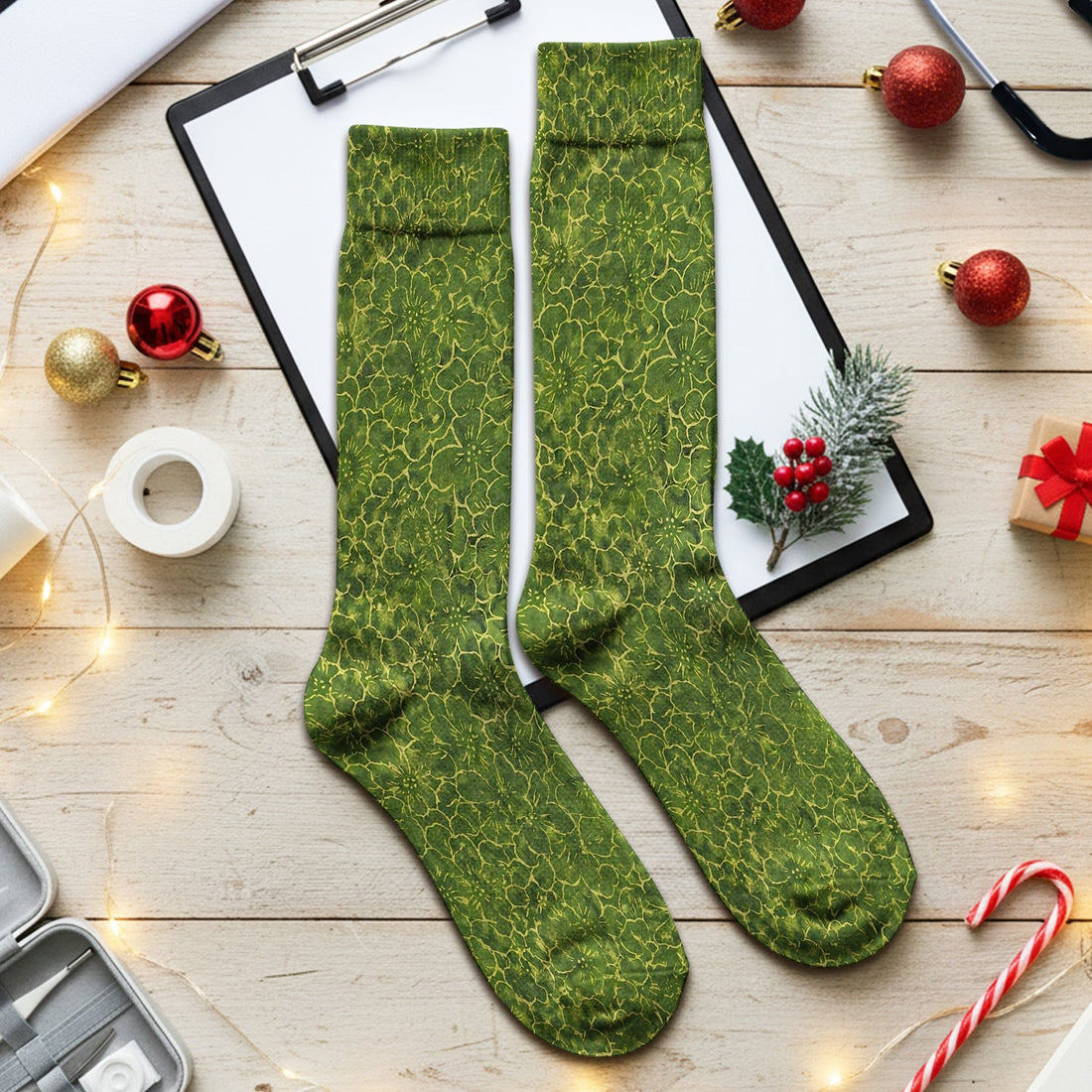 Green Floral Blossom Nurse Socks