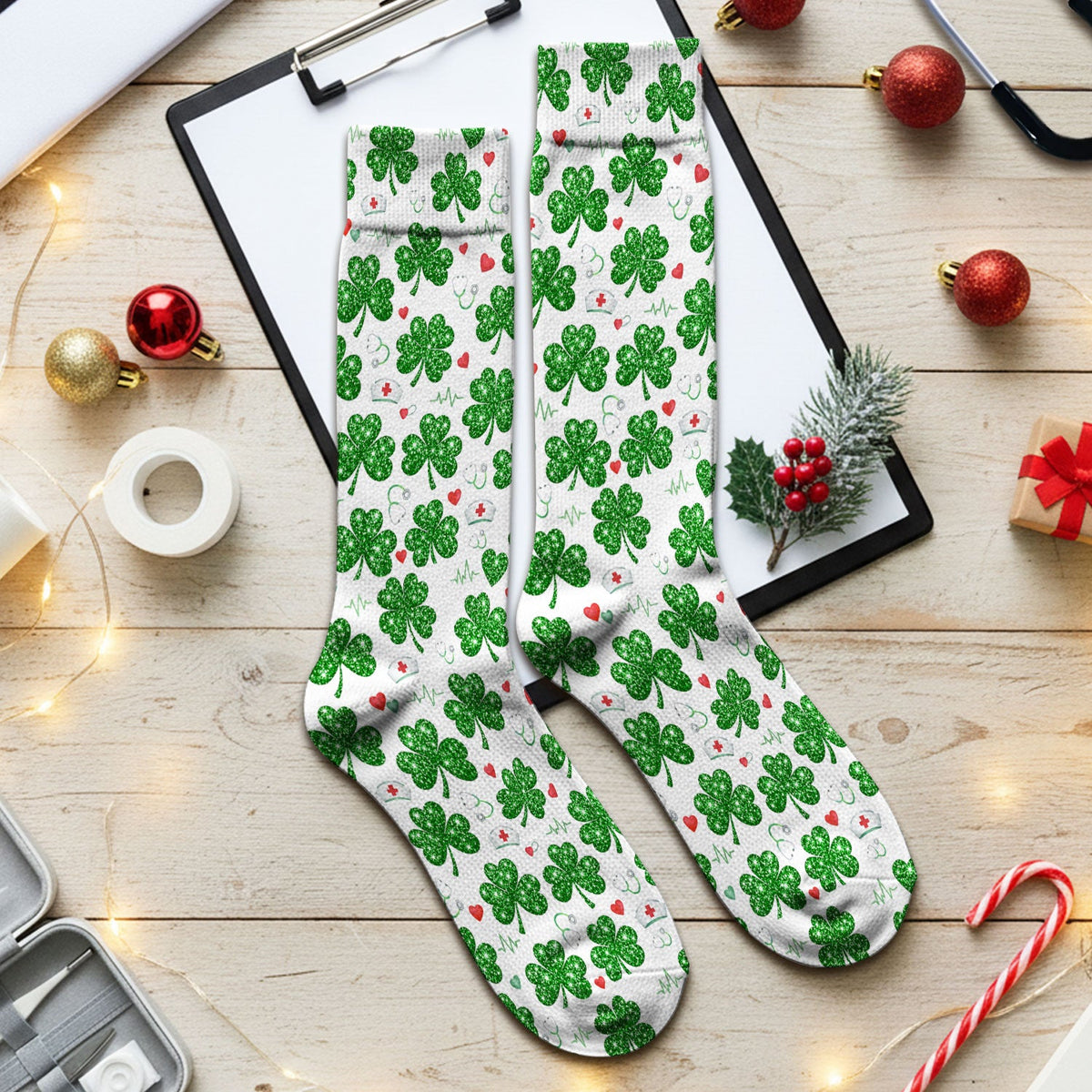 St Patrick Clover Nurse Socks