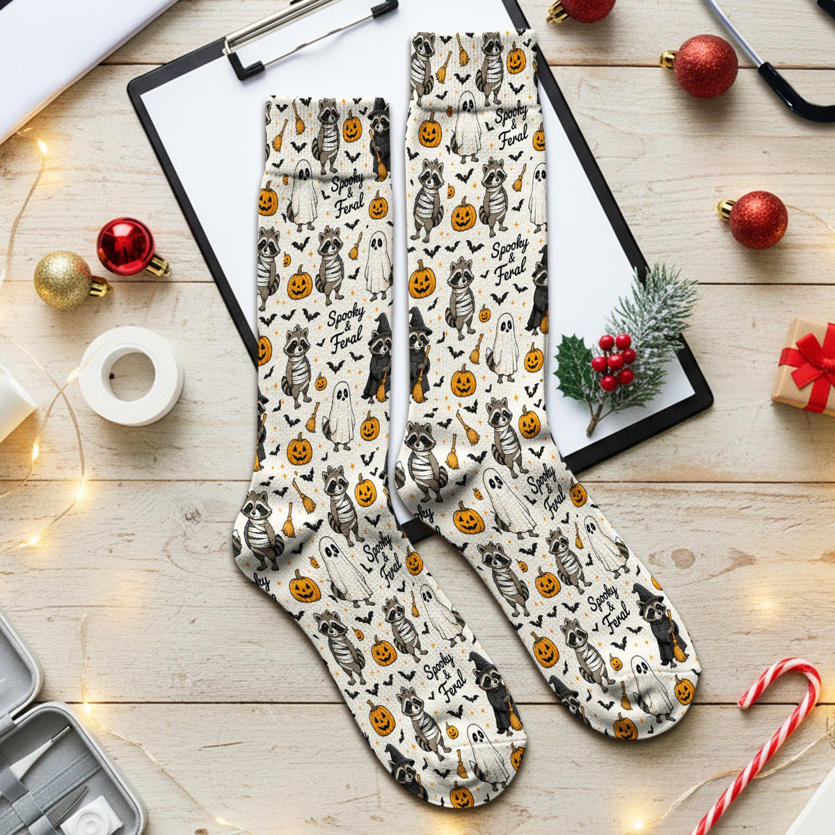Spooky Feral Halloween Raccoon Nurse Socks