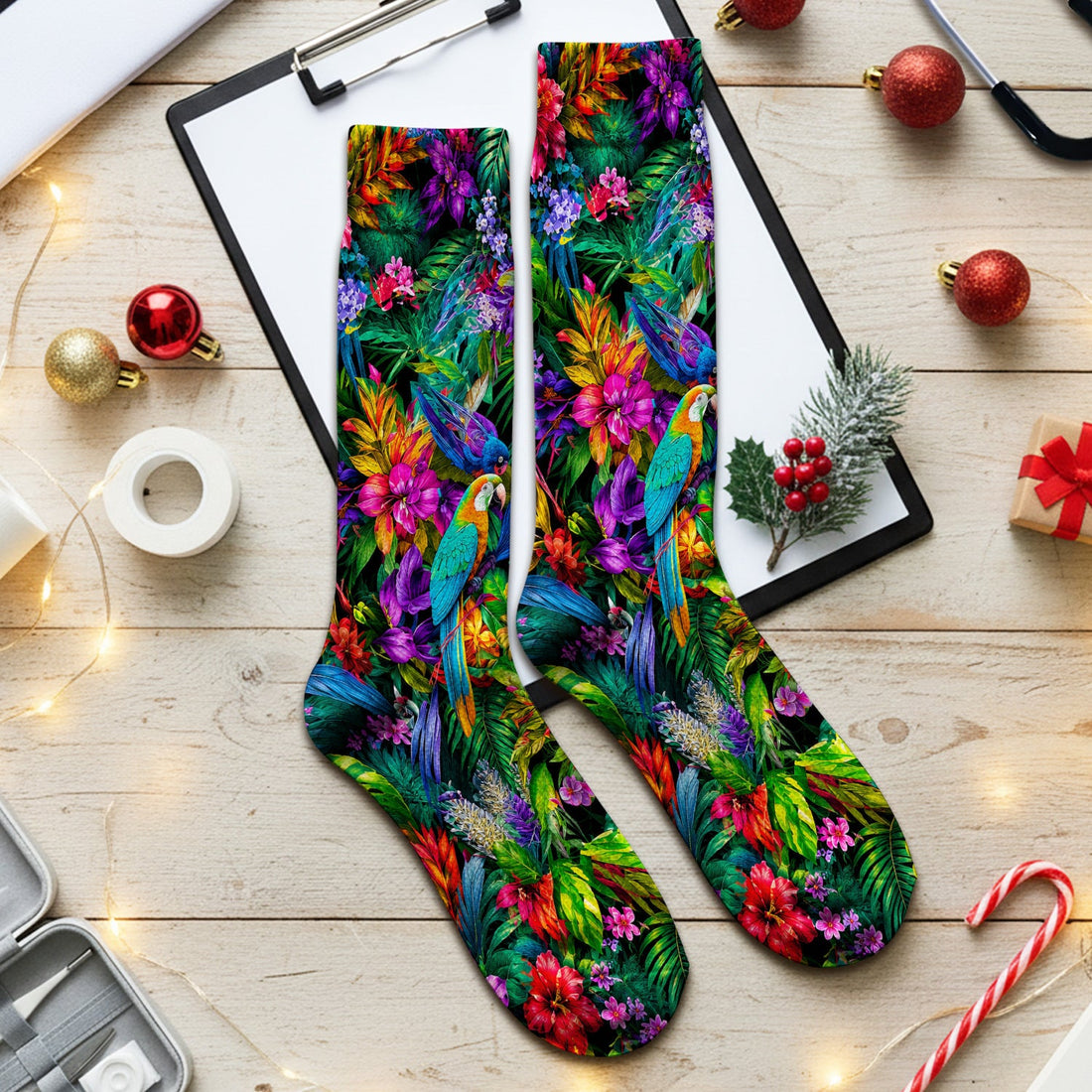 Tropical Parrot Jungle Blossom Nurse Socks
