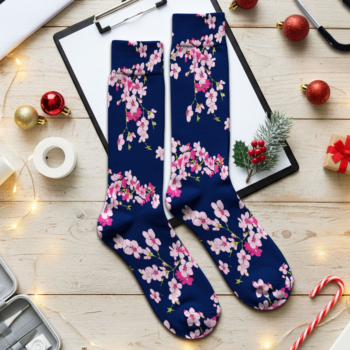 Elegant Cherry Blossom Nurse Socks