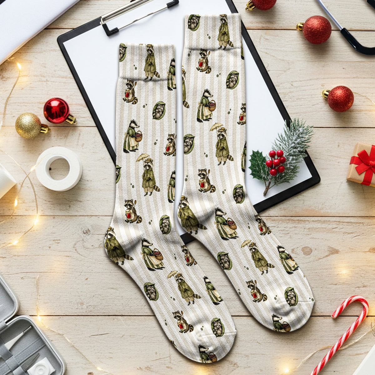 Woodland Raccoon Print Nurse Socks