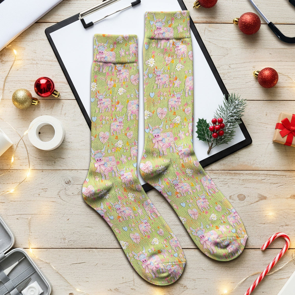 Girly Cow Daisy Pastel Nurse Socks