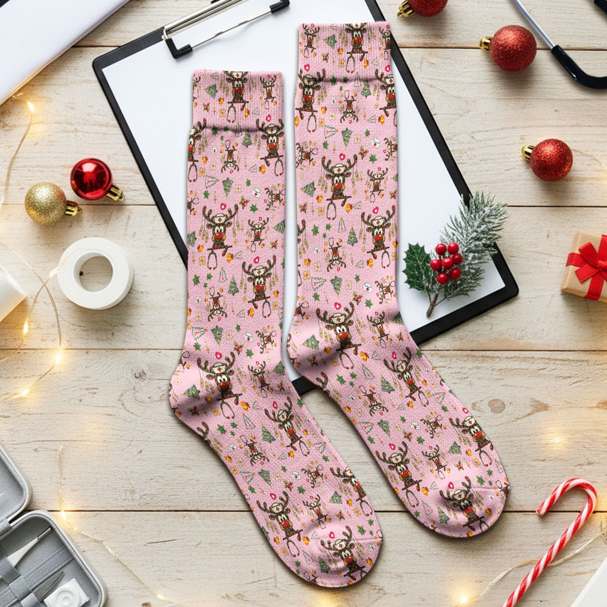 Funny Reindeer Nurse Socks