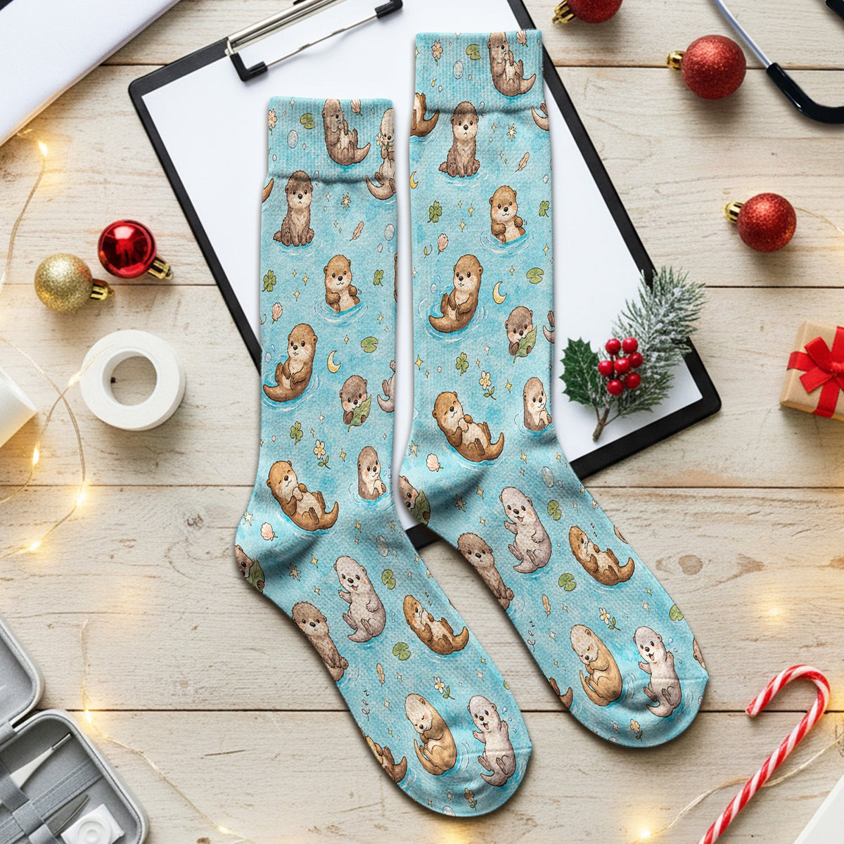 Otter Pond Print Nurse Socks