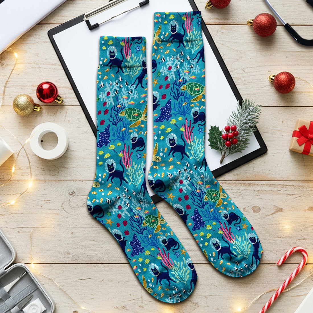 Underwater Cat Turtle Veterinary Nurse Socks
