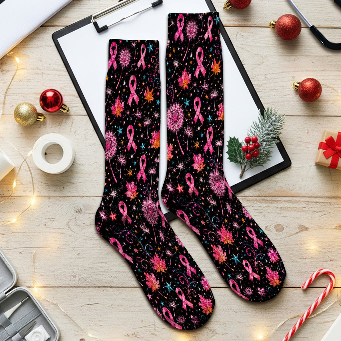 Breast Cancer Pink Ribbon Fall Nurse Socks