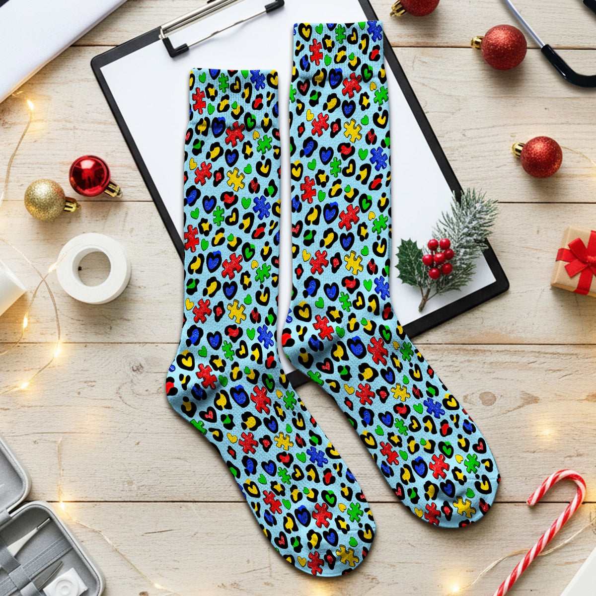 Colorful Puzzle Heart Nurse Socks