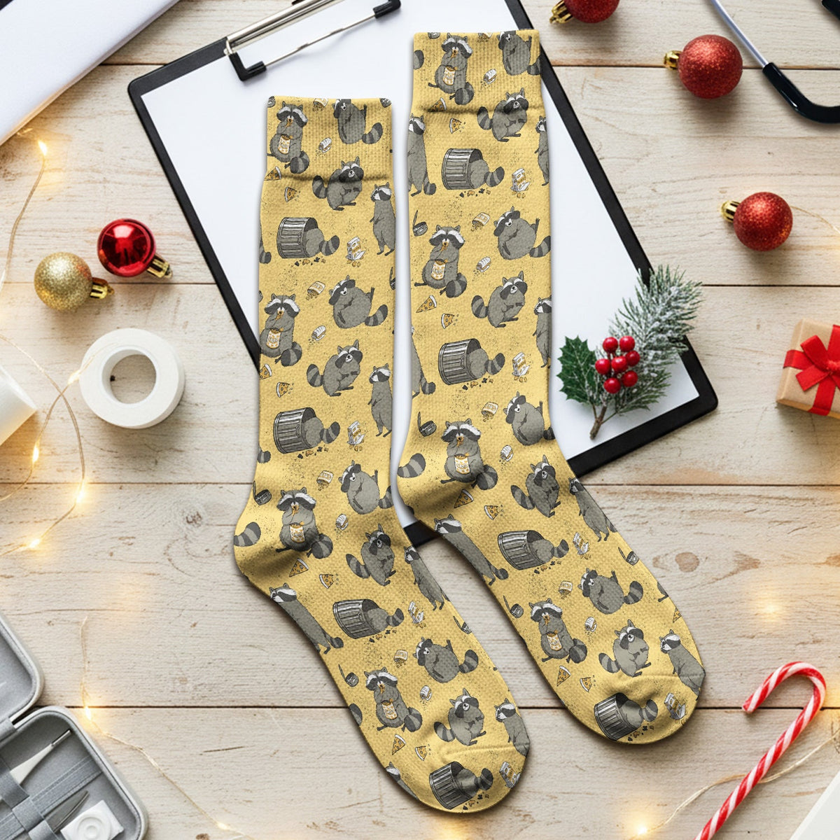 Raccoon Snack Trash Can Nurse Socks